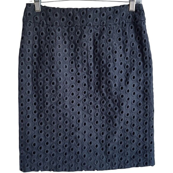 J.Crew Factory Size 2 Overlay Eyelet Career Wear‎ Casual Pencil Skirt Navy Blue - Picture 1 of 12